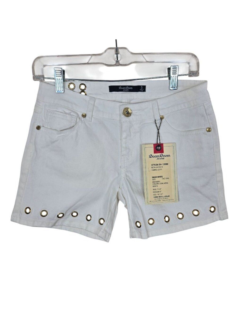Y2K Boom Boom Jeans Womens 5 White Denim Shorts Gold Grommets
